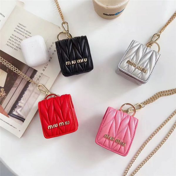 エアーポッズ プロ1/2 ケース ミュウ ミュウ マテラッセ miumiu airpods3 ケース かわいい イヤフォン ケース チェーン付き airpods pro ケース 韓国 女子 エアー ポッド カバー 人気
