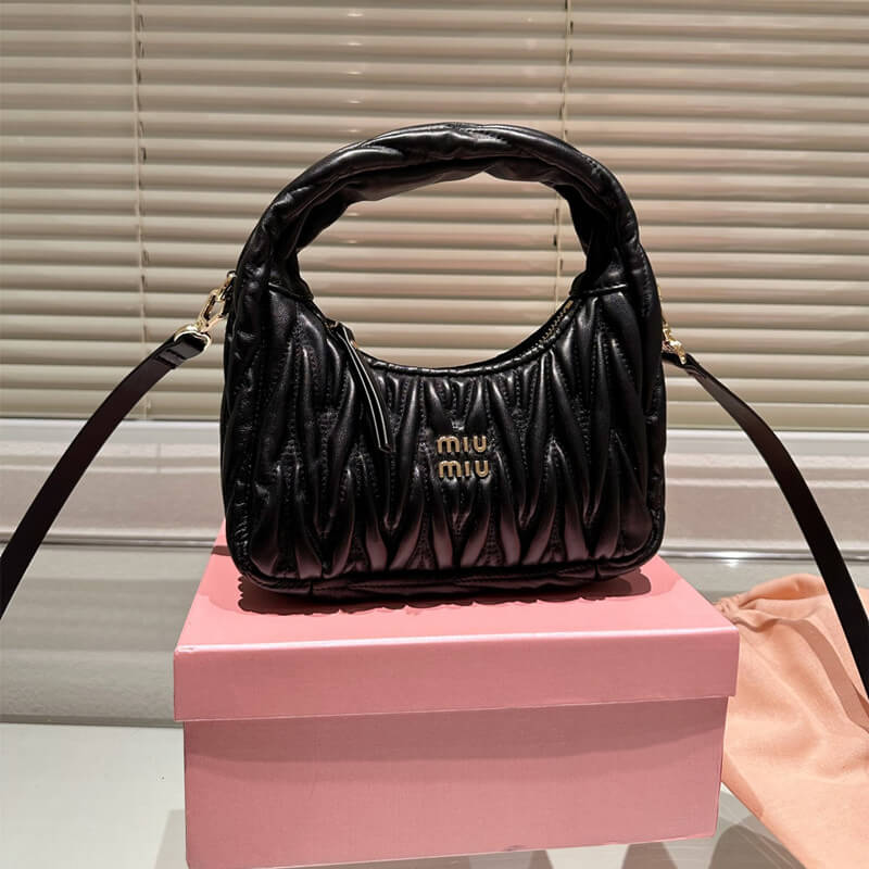 ミュウミュウ MIU MIU ショルダーバッグ ミュウ ワンダー マテラッセ サテン ホーボーバッグ 5BC125OOY 2BD8