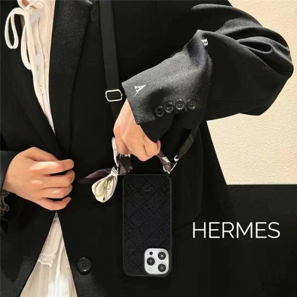 iphone17 ケース エルメス アイ フォン ケース スカーフ付き iphone16/16pro ショルダーケース hermes iphone15promax/14/13 ケース シンプル おしゃれ スマホケース 必ず届く - 画像 (3)